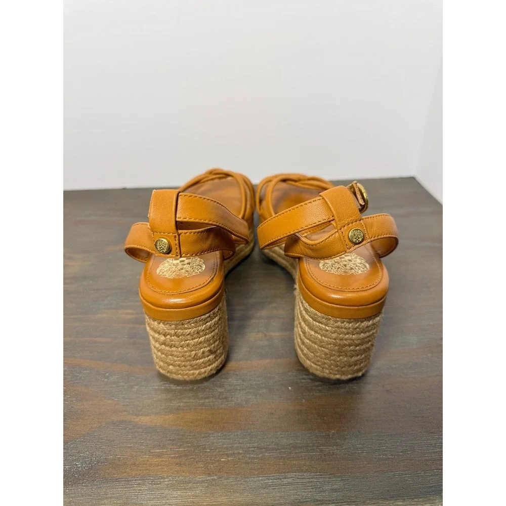 Vince Camuto Loressa‎ Strappy Platform Wedge Sandals Espadrille Tan Size 9.5